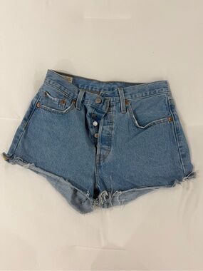 Levi's Light Blue Button-Fly Distressed Denim Shorts